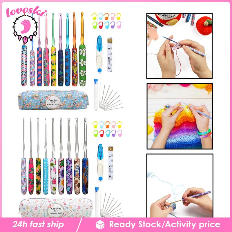 [Lovoski] Bộ 31 Dụng Cụ Đan Móc Len + Hộp Đựng 9 Kích Cỡ Cho Người Mới Bắt Đầu