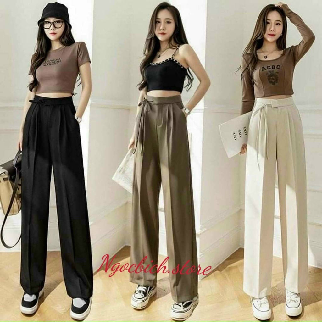 Quần Ống Suông Nữ Thắt Nơ Vải Ruby - Quần Ống Suông Culottes- Quần Ống Rộng
