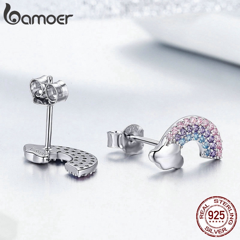 Bông tai Bamoer chất liệu bạc hình cầu vồng độc đáo