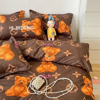 Bộ chăn ga cotton poly HL Bedding chăn ga Hàn Quốc họa tiết LV gấu đủ size miễn phí bo chun
