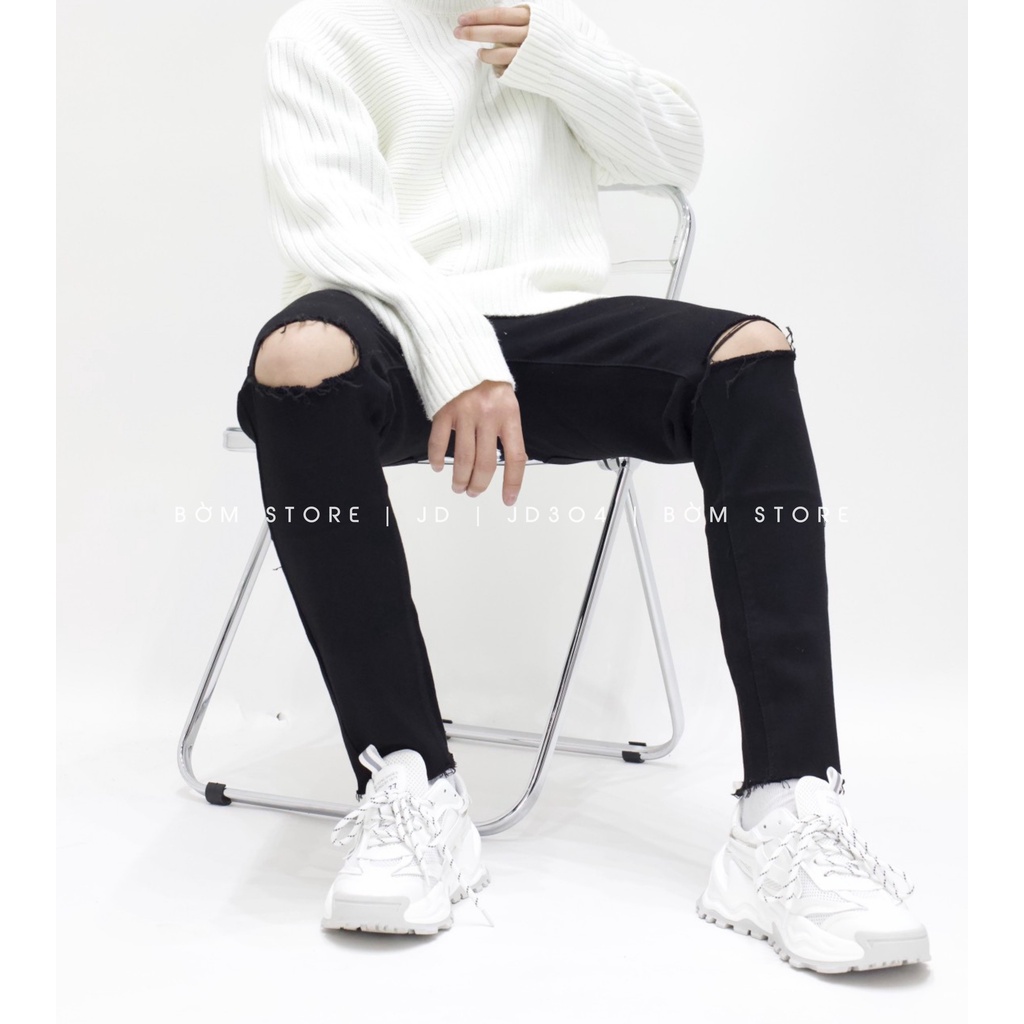 Quần Jean Dài Nam Đen Rách Gối Basic BEACON DENIM Dễ Phối Đồ Form Slim Fit JD304/4020