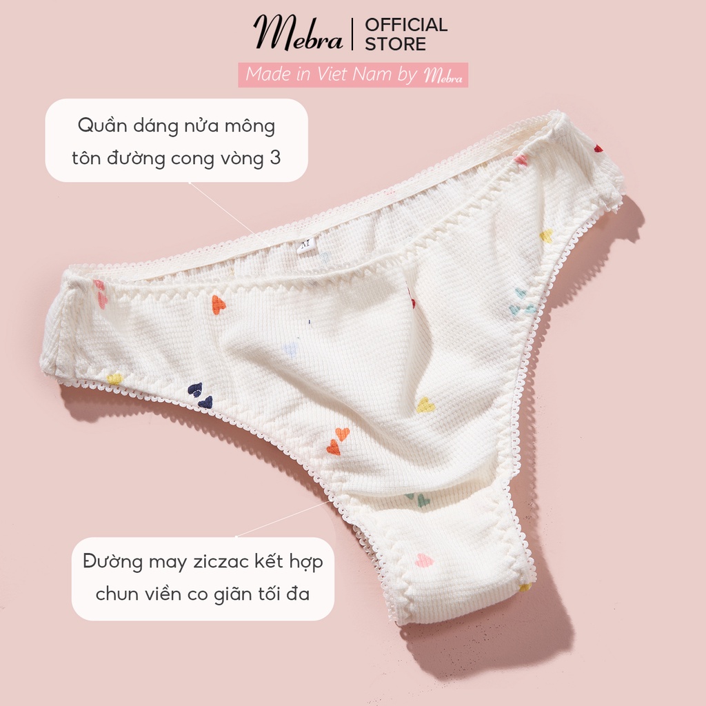 [ LIMITED ] Set đồ lót cotton có gọng không đệm màu vàng kem họa tiết trái tim nhiều màu đáng yêu Mebra S004