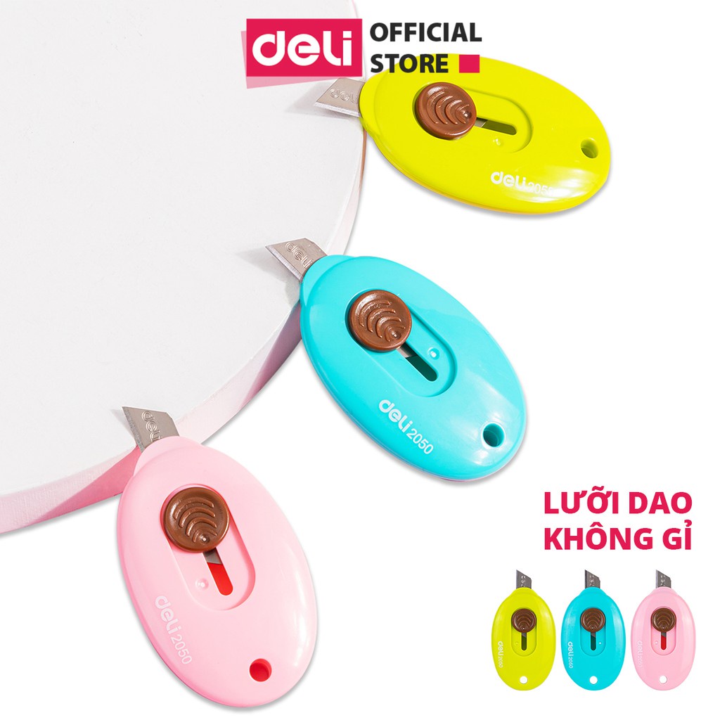 Dao rọc giấy Deli - kích thước mini 35mm tiện dụng - Màu Hồng / Xanh dương / Xanh lá - E2050