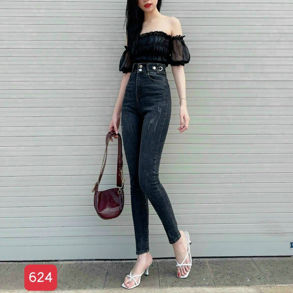 Quần jean nữ lưng cao, Quần bò nữ màu đen cao cấp thương hiệu MuradFashion MS266