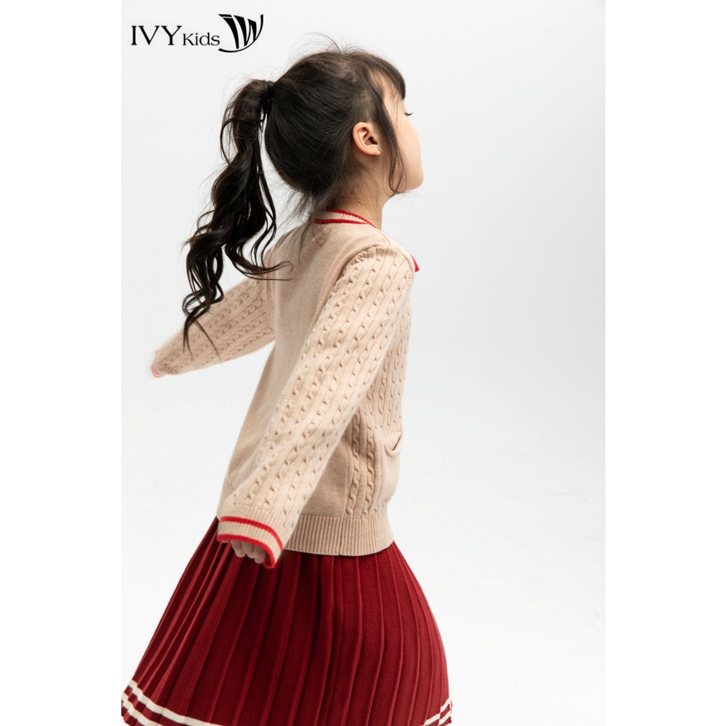 Áo cardigan len đính nơ bé gái IVY moda MS 77G0783