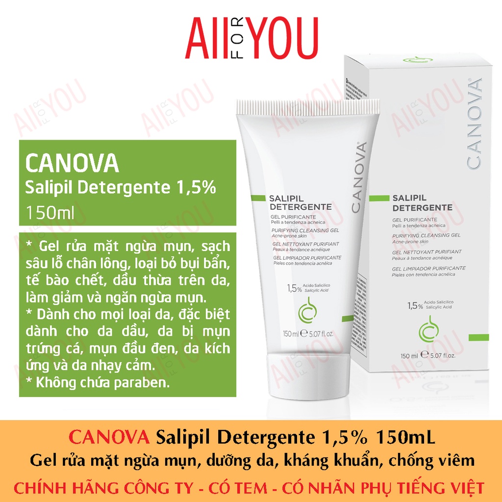 CANOVA Salipil Detergente 1,5% 150mL - Gel Rửa Mặt Ngừa Mụn, Thanh Lọc Da