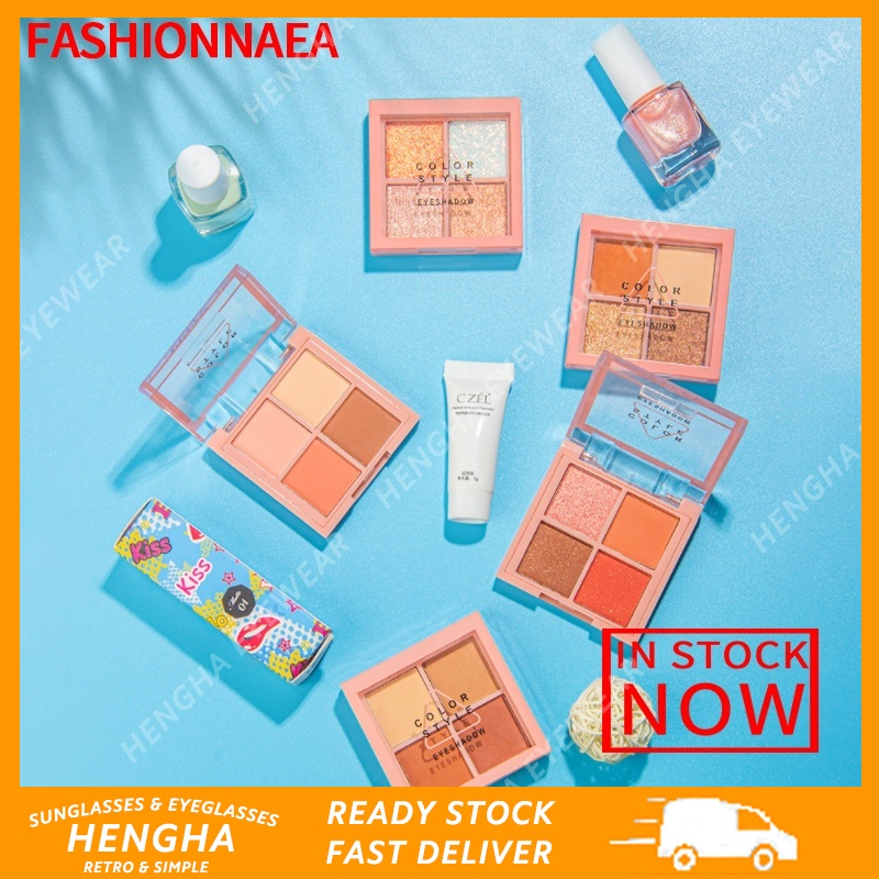 [Hàng mới về] Bảng Phấn Mắt Hengha 4 Màu Trang Điểm Làm Đẹp Thời Trang Lâu Trôi