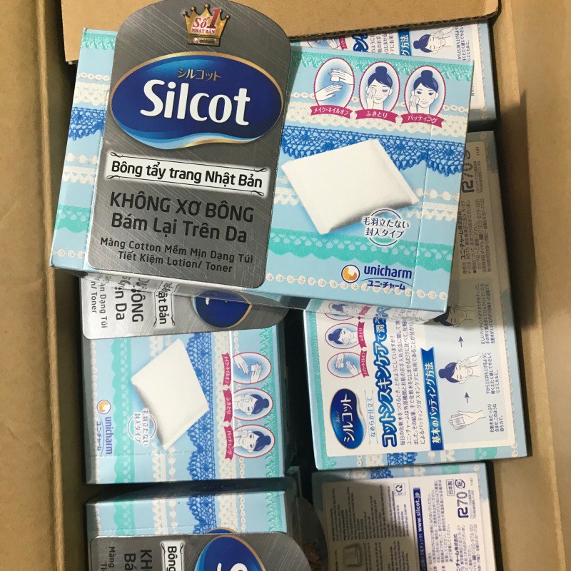 Bông tẩy trang Silcot Nhật Bản Hộp 82 miếng cao cấp - Silcot Unicharm