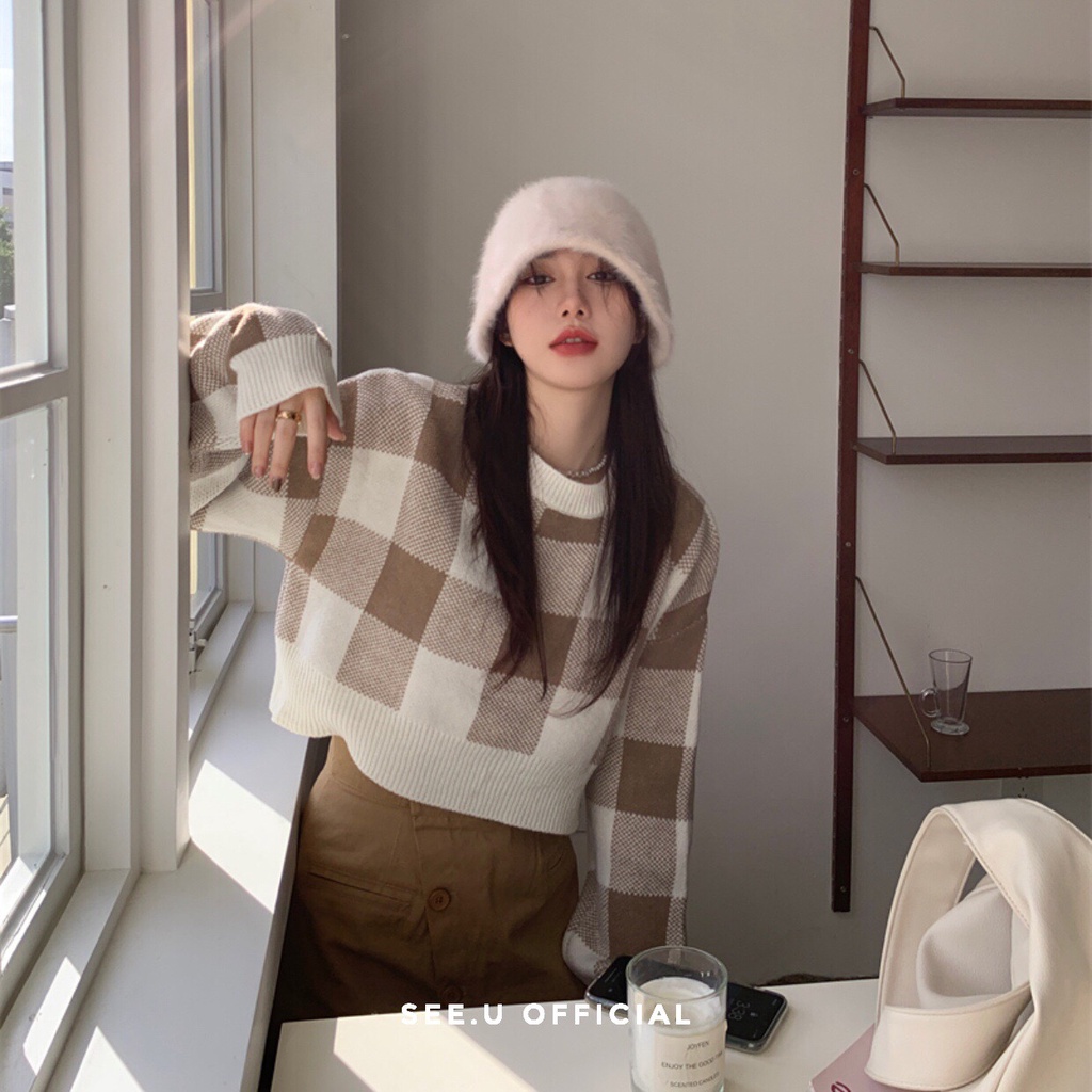 Áo Len Croptop Kẻ Caro - See.U Official