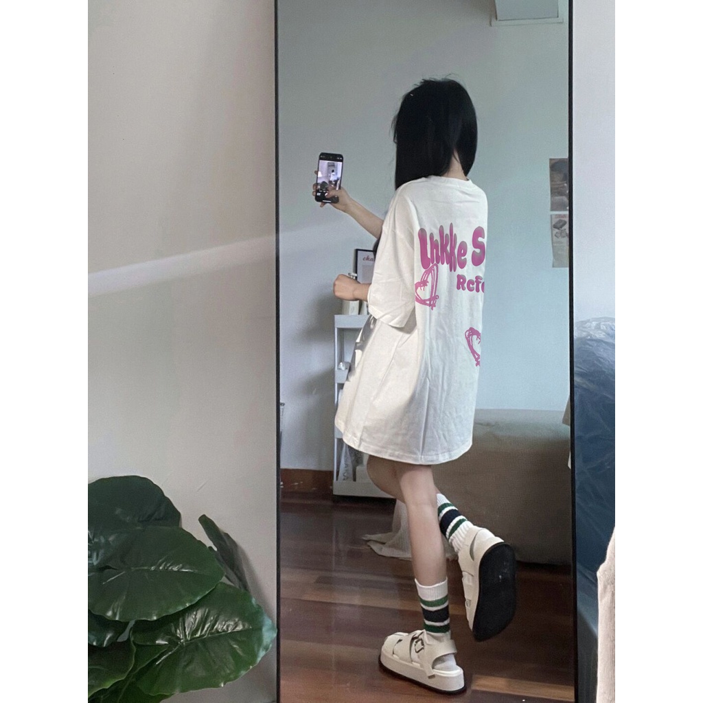 Xiaozhainv Áo Thun Ngắn Tay Dáng Rộng In Hình Hoạt Hình Dành Cho Cặp Đôi