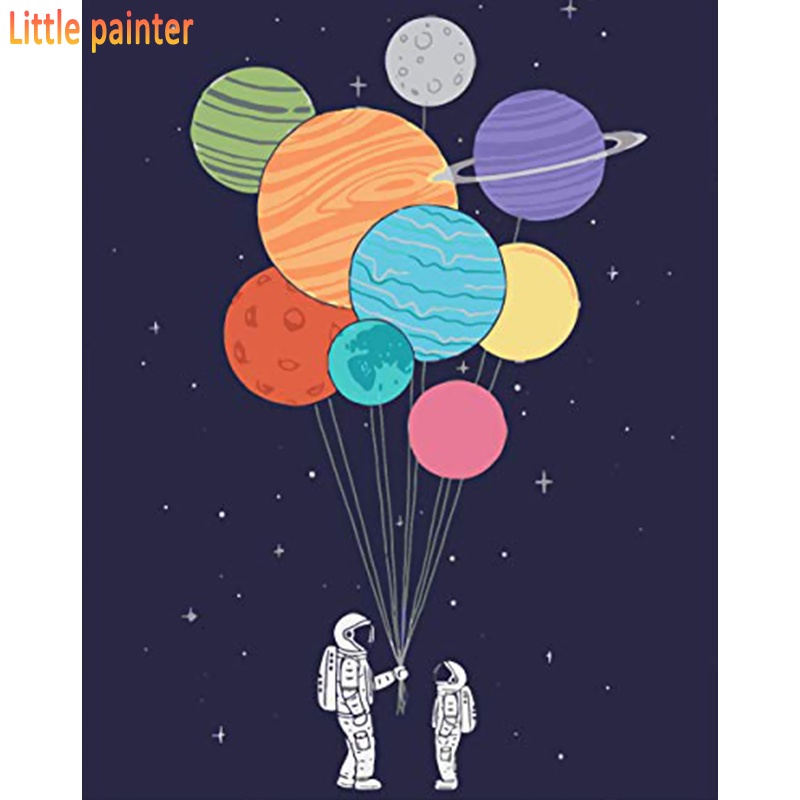 Tranh sơn dầu 40*50cm hình phi hành gia không khung