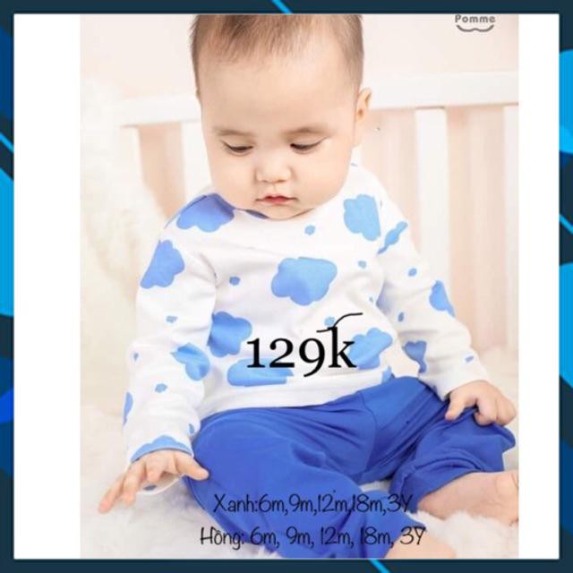 [Sale 129k] Bộ quần áo trẻ em dài tay cài vai họa tiếtđám mây La pomme- SL120 - Chất liệu Rayon Cotton thân thiện với da