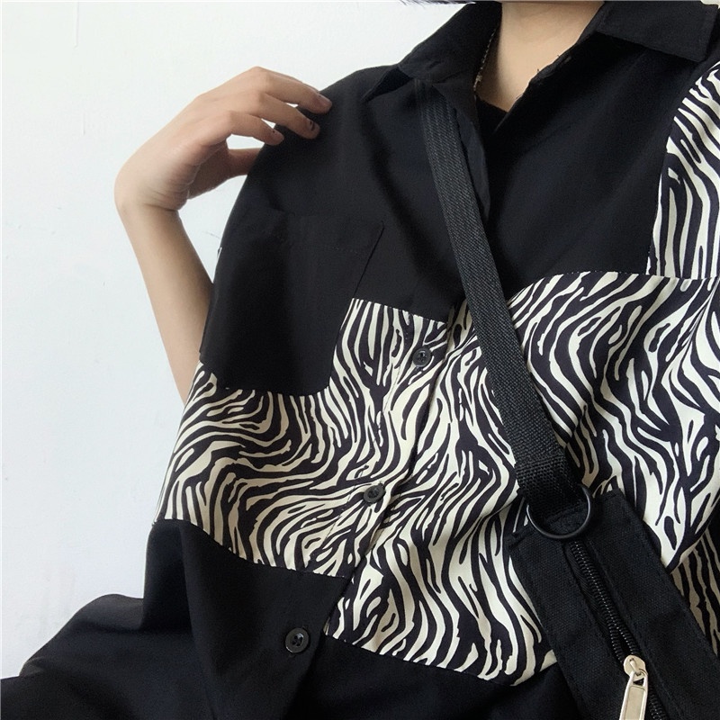 Áo Sơ Mi Tay Ngắn Dáng Rộng In Da Báo Kiểu Hàn Quốc Thời Trang Cho Nam