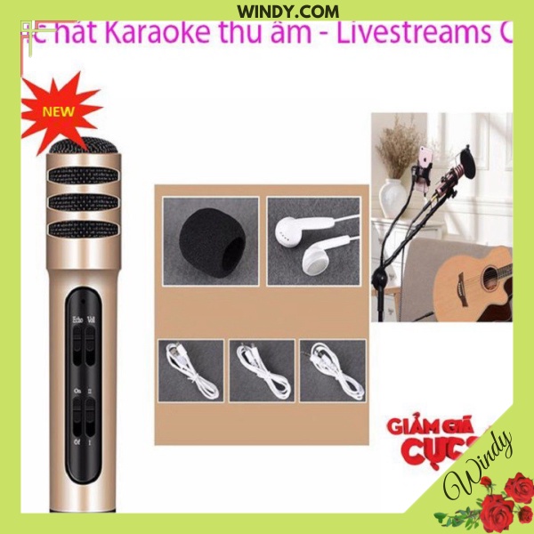 Micro Karaoke Livestream Thu Âm C7 Âm Thanh Chuyên Nghiệp + Tặng Tai Nghe WD368