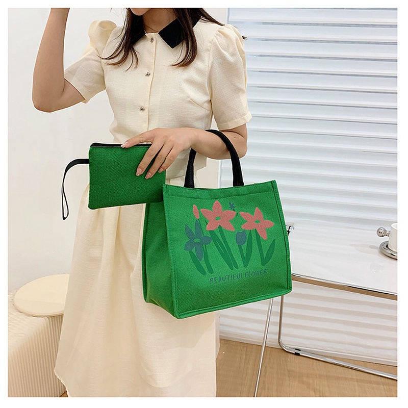 Phiên bản Hàn Quốc mới của túi vải có dung tích lớn cầm tay thông thường in họa tiết đơn giản