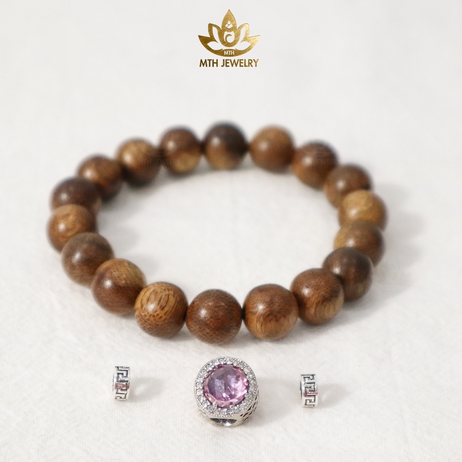Vòng Tay Trầm Hương Tự Nhiên Tròn Đơn Tốc Việt - 8/10/12/14mm - Charm (Hồng Trà) Bạc S925 - MTH JEWELRY