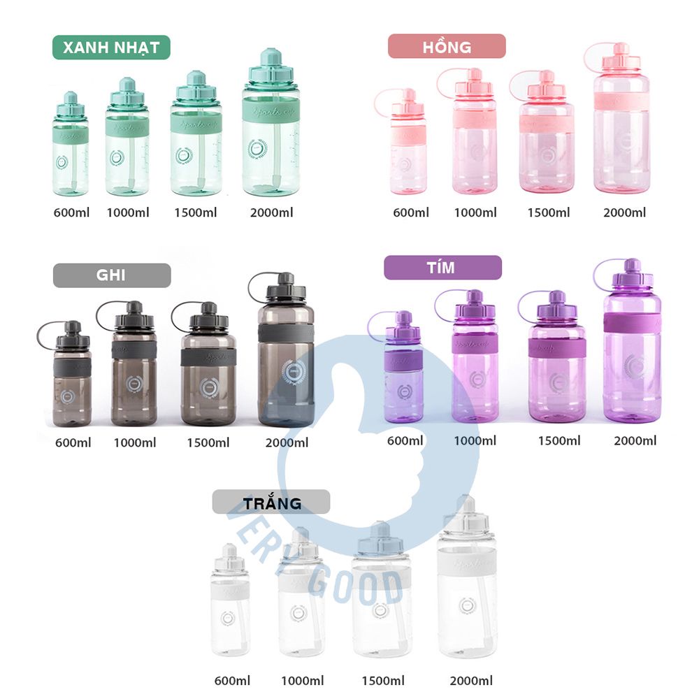 Bình Đựng Nước Kèm Ống Hút Có Dây Đeo Tiện Lợi - Bình Đựng Nước Dung Tích 600ml, 1000ml, 1500ml, 2000ml