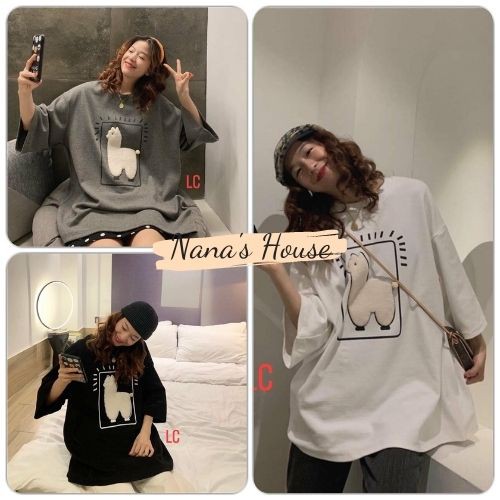 Áo Phông Ulzzang Nữ Thêu Cừu  Nana's House - FREESHIP  Áo thun nữ form rộng tay lỡ cổ tròn chất thun cotton