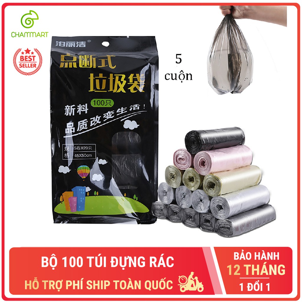 Bộ 5 cuộn 100 bọc đựng rác Parker dùng 1 lần cho gia đình túi đựng rác thải xe hơi và nhà bếp Chammart