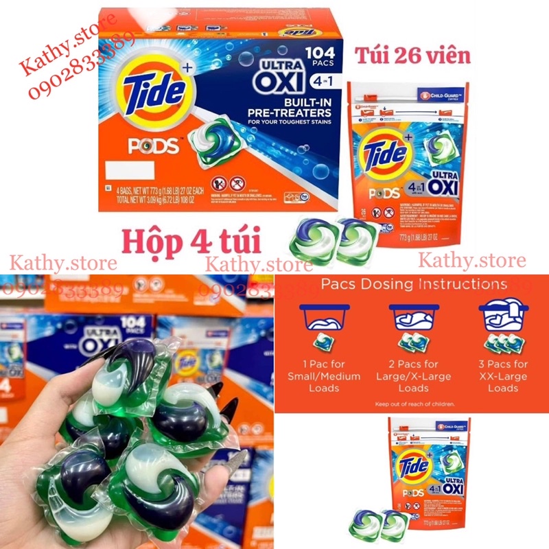 Viên giặt xả Tide Pods Ultra Oxi 4 in 1 của Mỹ
