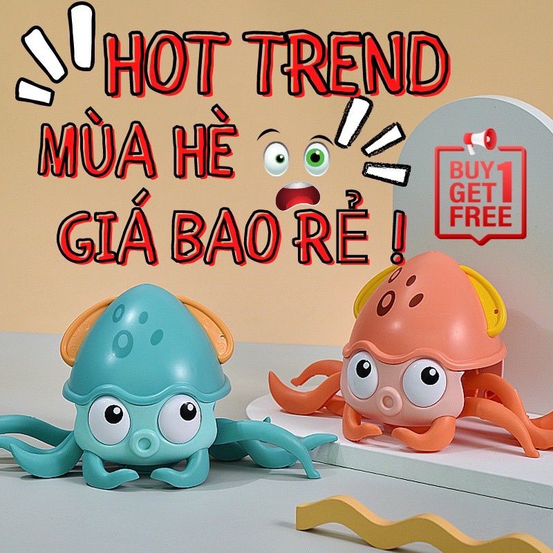 Đồ chơi bạch tuộc bơi lội, bạch tuộc kéo dây bò ngang bằng cót đồ chơi nhà tắm vui nhộn cho bé