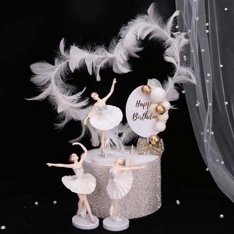 Set 3 cô gái múa bale trang trí bánh kem, bánh sinh nhật, phụ kiện bánh kem