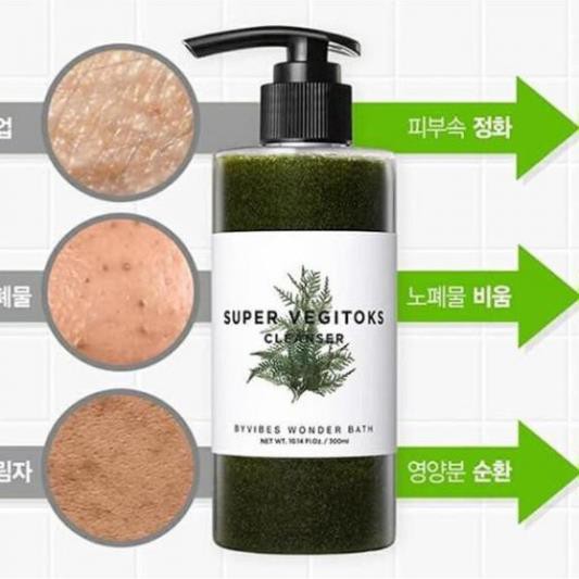 Hàng Hàn- Sữa rửa mặt sủi bọt thải độc chiết xuất rau củ Byvibes Wonder Bath Super Vegitoks Cleanser 300ml - Xanh