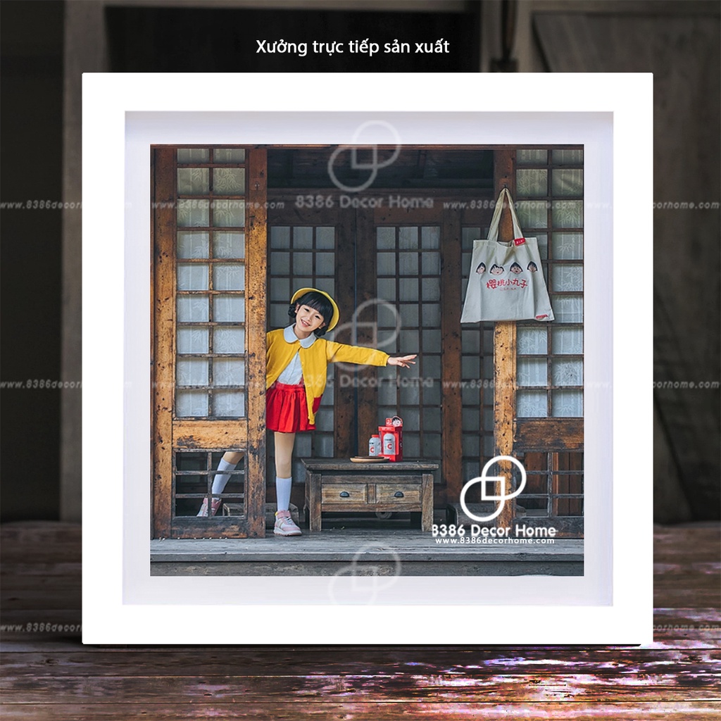 Khung ảnh 20x20cm màu trắng trơn (Sơn màu từ gỗ thông thật chắc chắn)