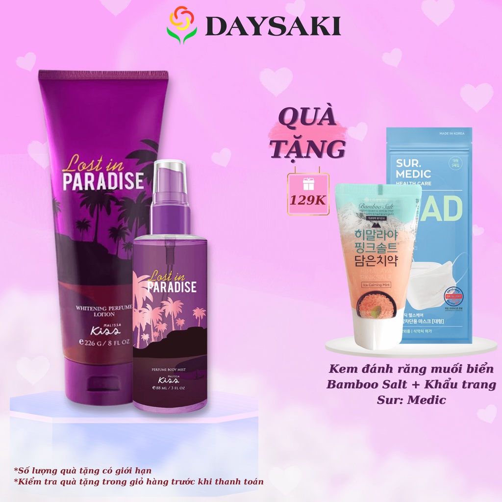 Malissa Kiss Combo Sữa Dưỡng Và Xịt Thơm Toàn Thân Hương Nước Hoa Body Lotion &amp; Body Mist - Lost In Paradise