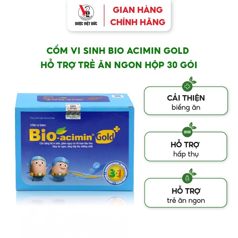 Cốm vi sinh Bio acimin Gold hỗ trợ trẻ ăn ngon tự nhiên bổ sung vi chất và các amin thiết yếu hộp 30 gói