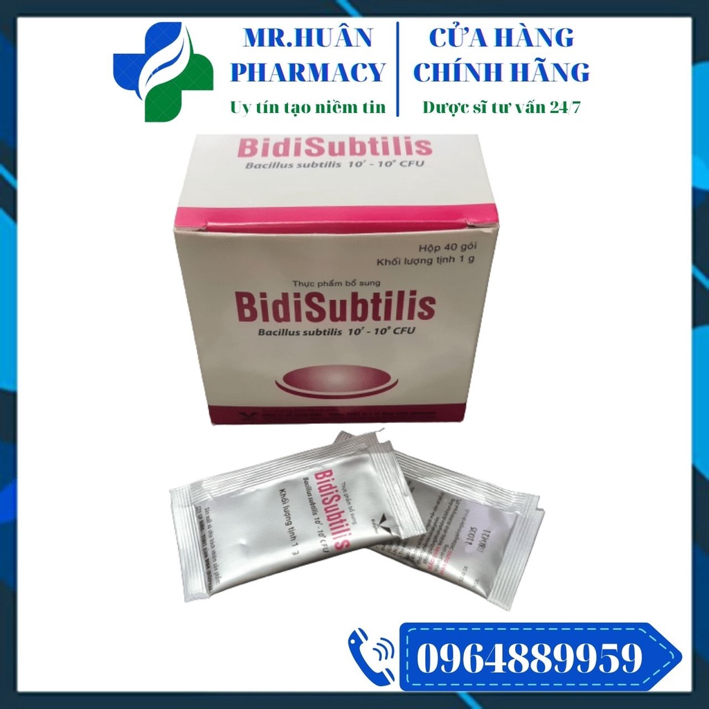 Men vi sinh BidiSubtilis (Hộp 40 gói) - Bổ sung lợi khuẩn, giúp cân bằng hệ vi sinh đường ruột, giảm rối loạn tiêu hóa