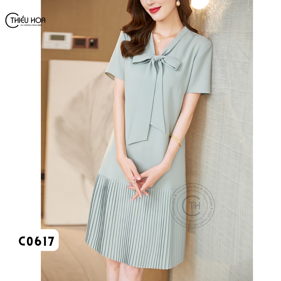 Đầm luạ trung niên tặng mẹ, chất liệu cao cấp, thiết kế sang trọng, lịch sự Thiều Hoa DD2C0617