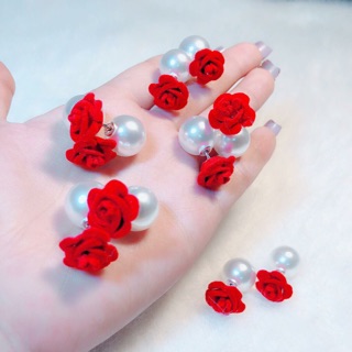 BÔNG TAI DIOR NGỌC TRAI HOA HỒNG BẠC ITALY CAO CẤP 925 KHÔNG PHAI MÀU