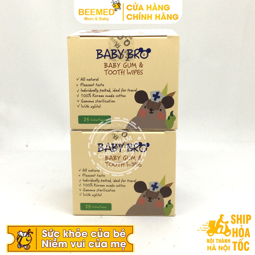 Gạc rơ lưỡi Baby Bro - Nhập khẩu Hàn Quốc - Baby Pro vệ sinh răng miệng cho bé - Khăn lau răng miệng Babybro