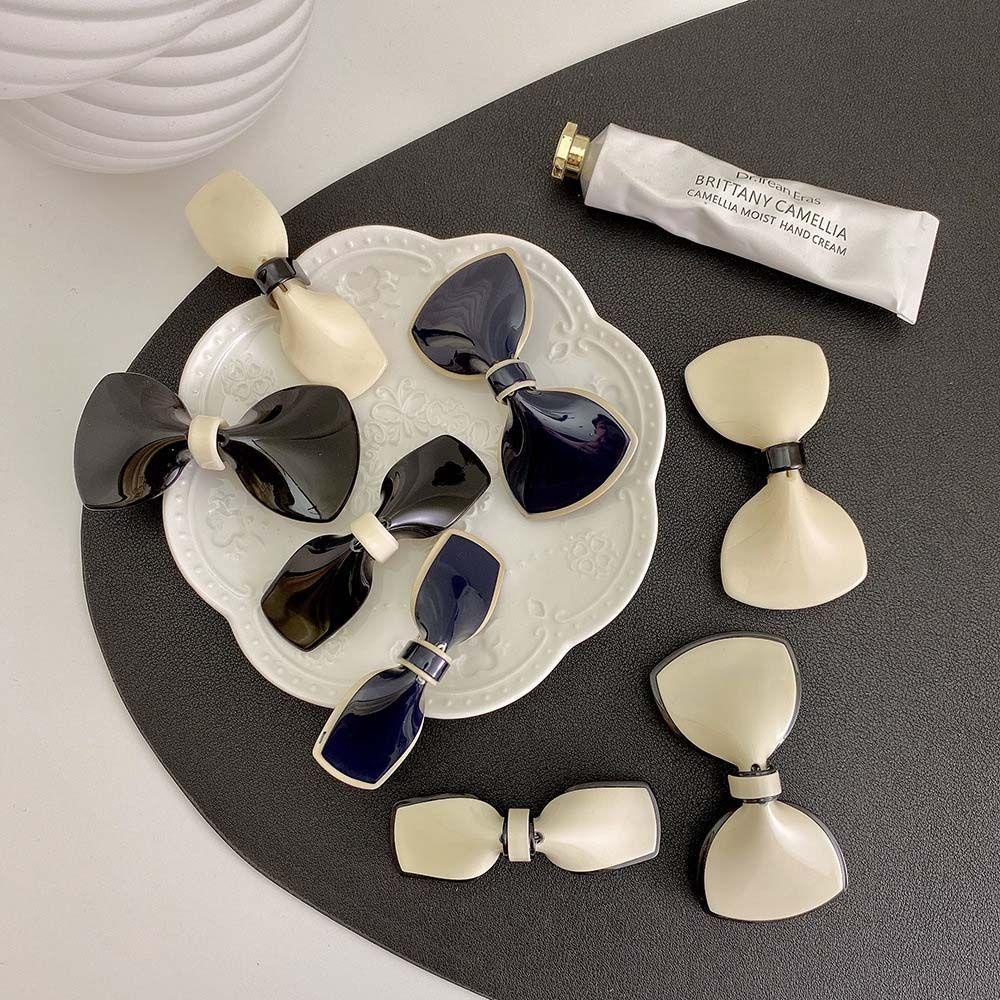 BACK2LIFE Bộ 2 Kẹp Tóc Nơ Màu Trắng Đen Đơn Giản Thời Trang Cho Nữ