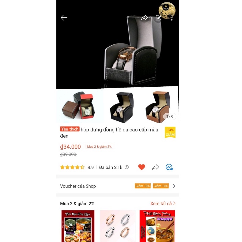 😍hộp đựng đồng hồ da cao cấp màu đen Lanchi1688