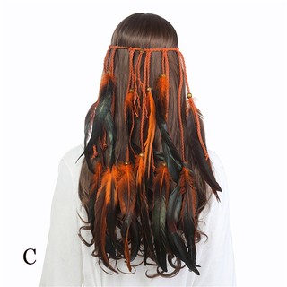 Băng đô cài tóc đính lông vũ phong cách boho dành cho nữ