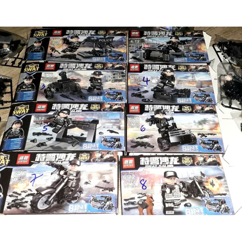 Sét 8 hộp LegoSWat Salon JY112 có nhiều chi tiết bằng nhựa