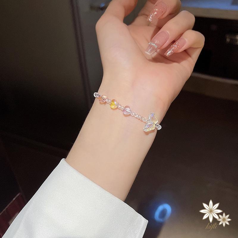 Vòng Tay Dây Thừng Đính Hạt Acrylic Nhiều Màu Hình Bướm Có Thể Điều Chỉnh Xinh Xắn