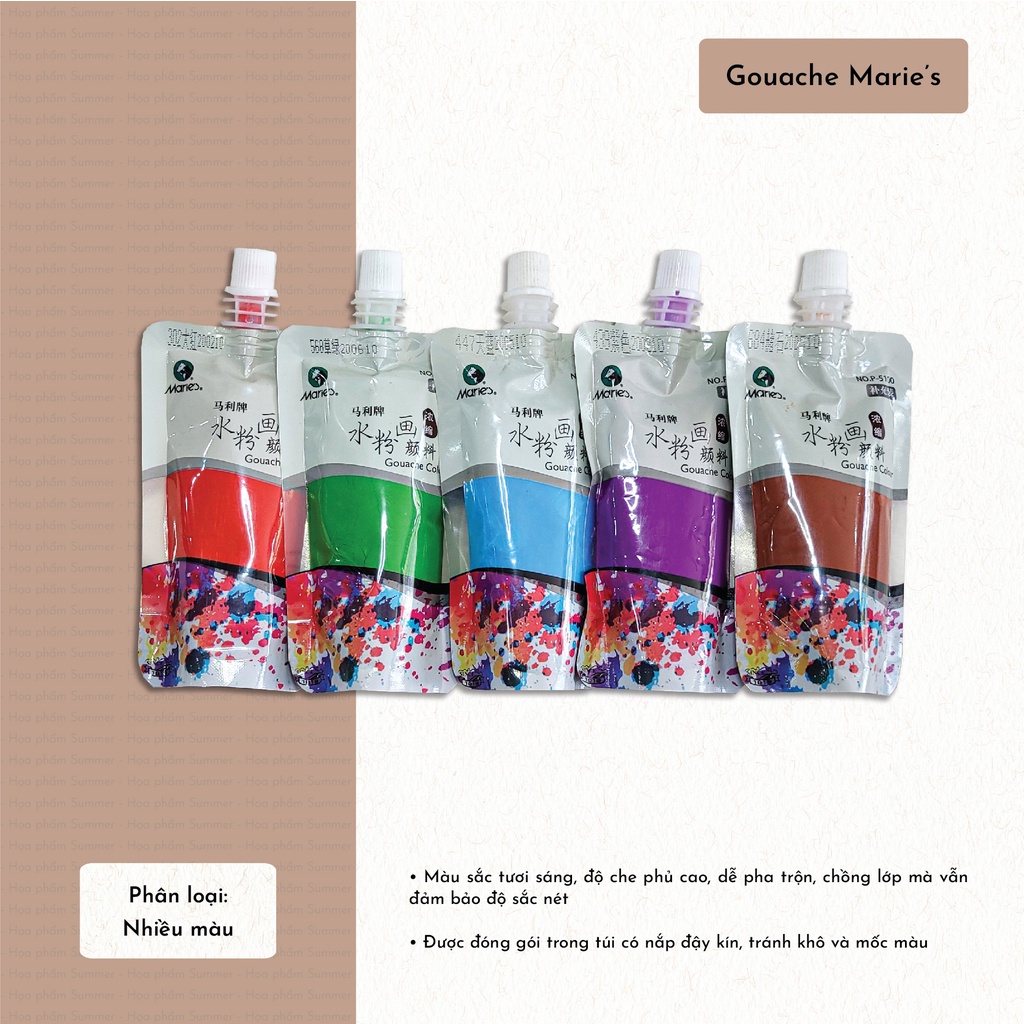 Màu gouache Maries dạng túi 100ml (màu oát - màu nước)