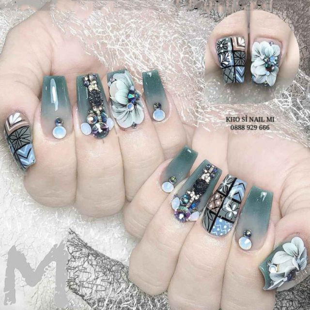 Đá chân bằng đính móng tay - một bịch gồm~ 350 viên đá pha lê 4 màu độc đáo mix 6 size dễ pha phối
