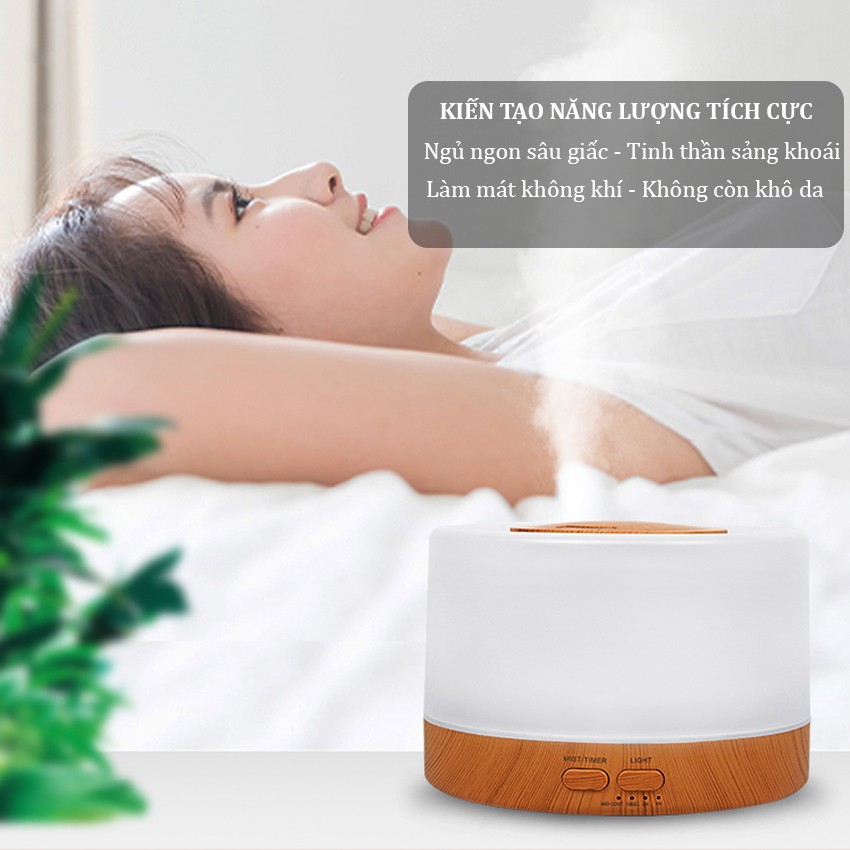 Máy Xông Tinh Dầu Khuếch Tán Phun Sương Hình Trụ Vân Gỗ Nga My Dung Tích 500ml Bù Ẩm Phòng Điều Hòa Phòng Ngủ