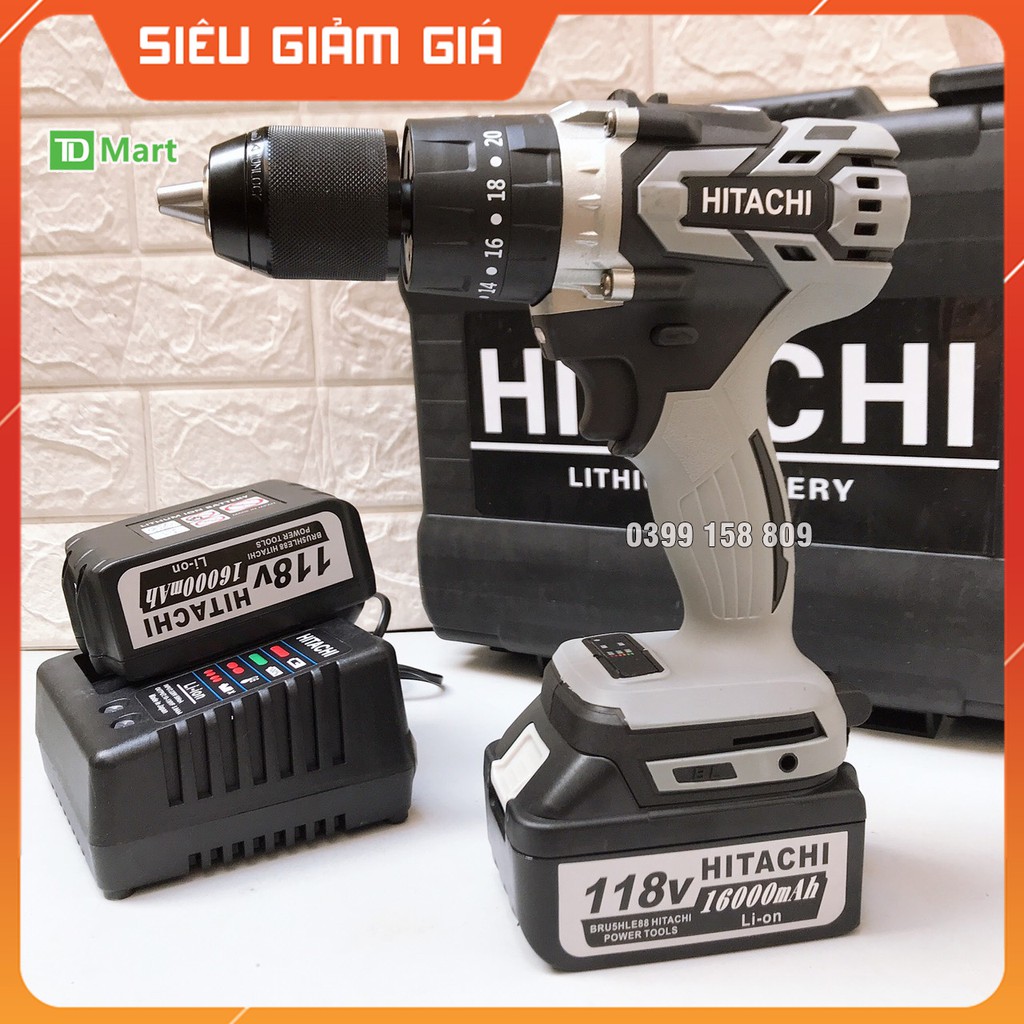 Máy Khoan Pin HITACHI 199V 3 chức năng, Không Chổi Than Tặng Mũi KHoan Và Mũi Vít