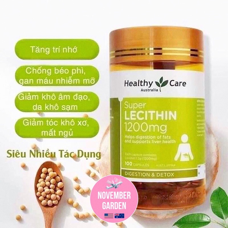 Mầm đậu nành Super Lecithin 1200mg Healthy Care 100 viên của Úc