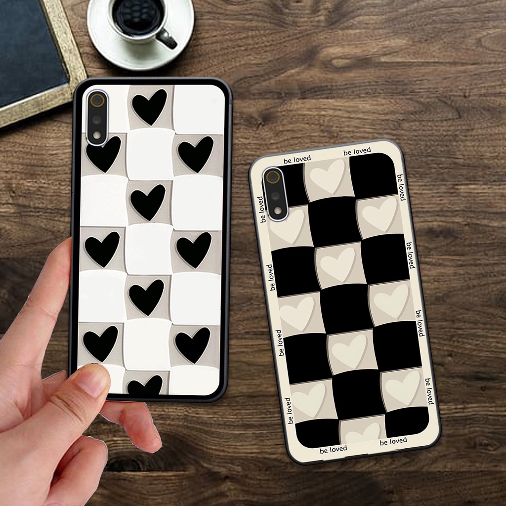 Ốp Xiaomi Redmi 7A / 8A / 9A bộ hình caro trái tim đen trắng hồng bong bóng dễ thương