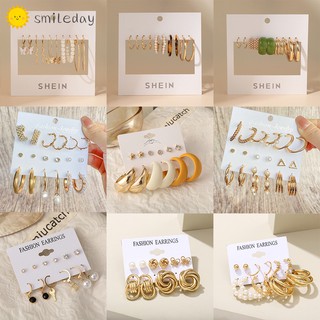 Bộ khuyên tai thiết kế hình vòng tròn và bươm bướm mạ vàng cỡ lớn đính ngọc trai thời trang cổ điển cho nữ