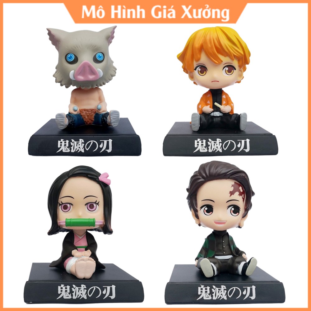 Mô Hình Kimetsu no Yaiba Chibi lắc đầu Kamado Tanjirou ,Hashibira Inosuke, Agatsuma Zenitsu ,Kamado Nezuko cực dễ thương