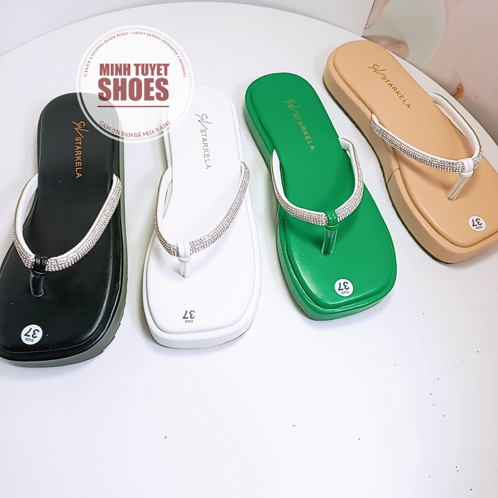 Dép Nữ Đế Bệt Mũi Vuông Kiểu Kẹp Ngón Đính Đá Mẫu Mới Bền Đẹp Giá Tốt Mã DNDD MINHTUYETSHOES