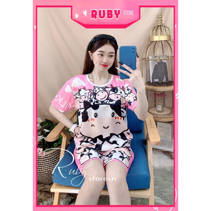 Bộ đồ bò sữa trẻ em người lớn đến 70kg form rộng unisex mặc nhà dễ thương ❤ Set bộ bò sữa cho mẹ và bé DBRBD FULL SIZE