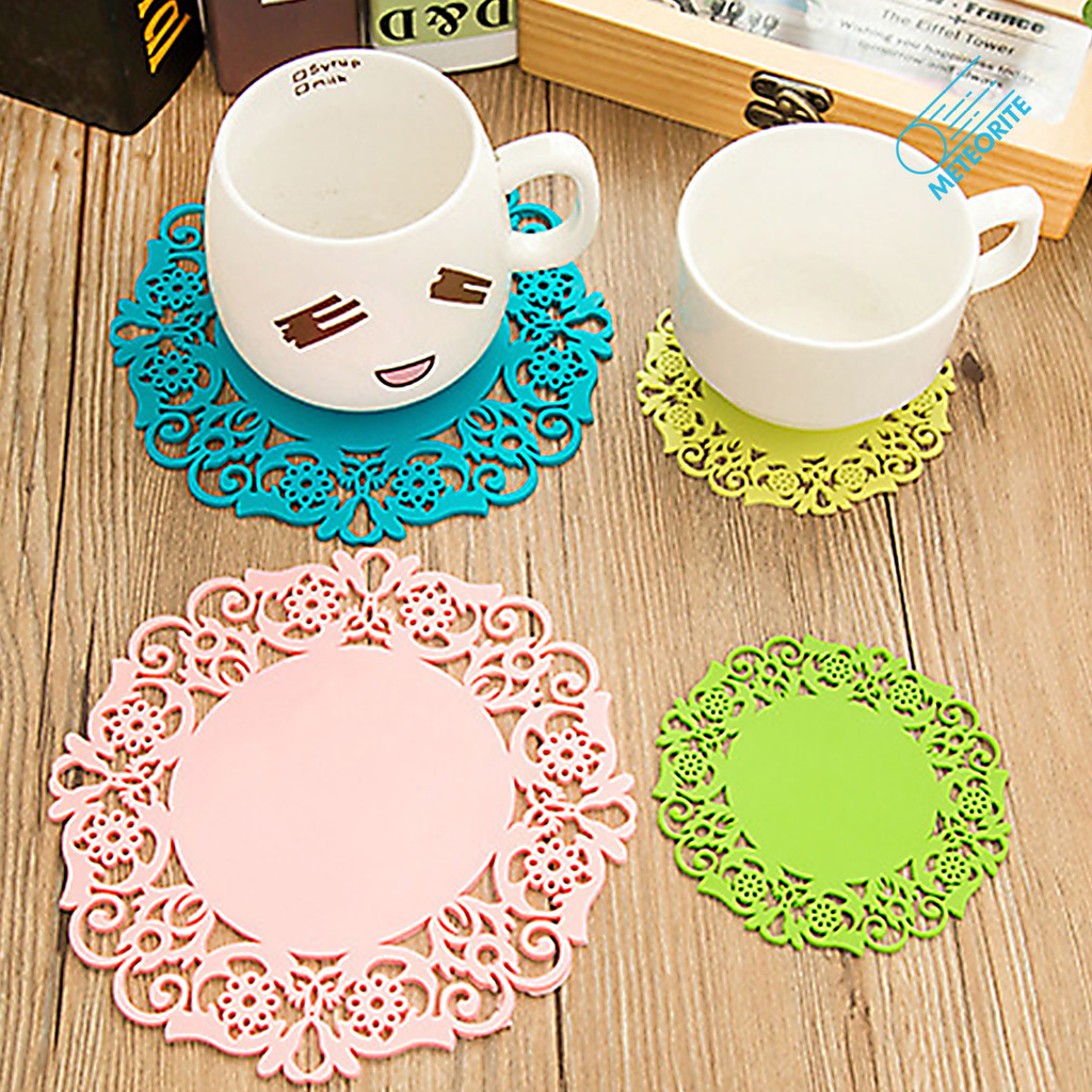 Lv 5Pcs Cup Mat Eco-friendly Heat Resistant Silicone Heat Insulation Mug Pad for Kitchen